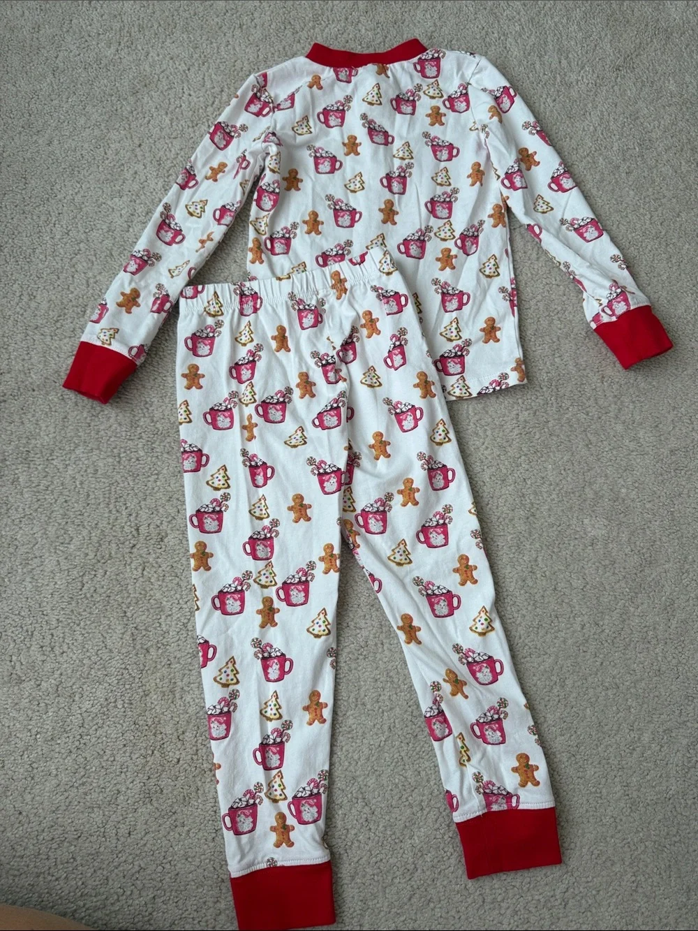 Kids White and Red Gingerbread Hot Cocoa Pajama Set